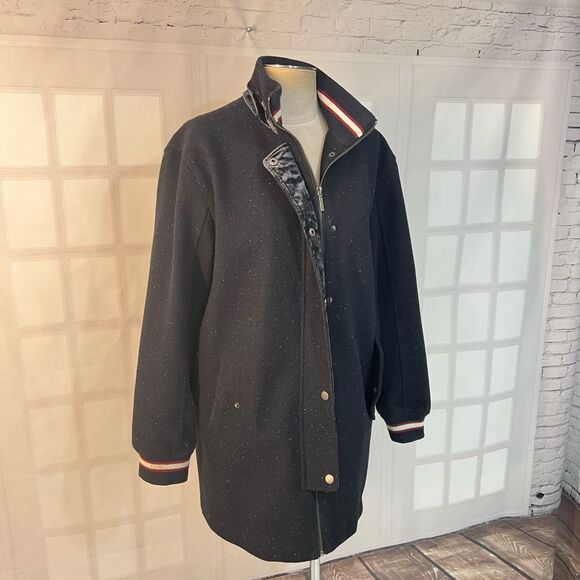 Collection B Navy Blue Speckled Velvet Trim Coat Size Large - Picture 2 of 12